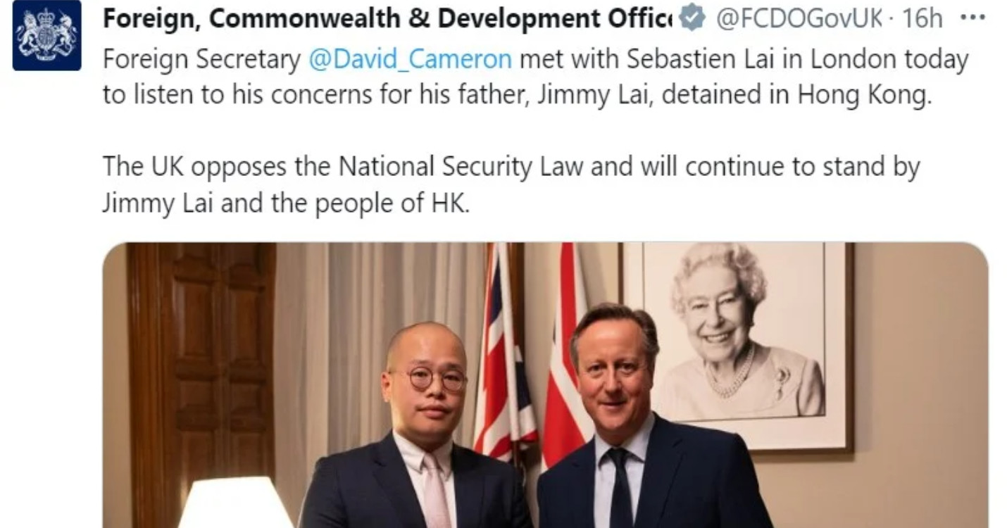 David Cameron rencontre le fils de Jimmy Lai, ce week-end Geneviève de Fontenay au menu de « DLP ! »